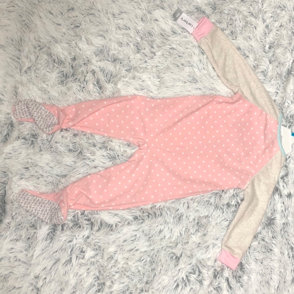 Carter’s pink polka dot owl footie - Picture 4 of 6